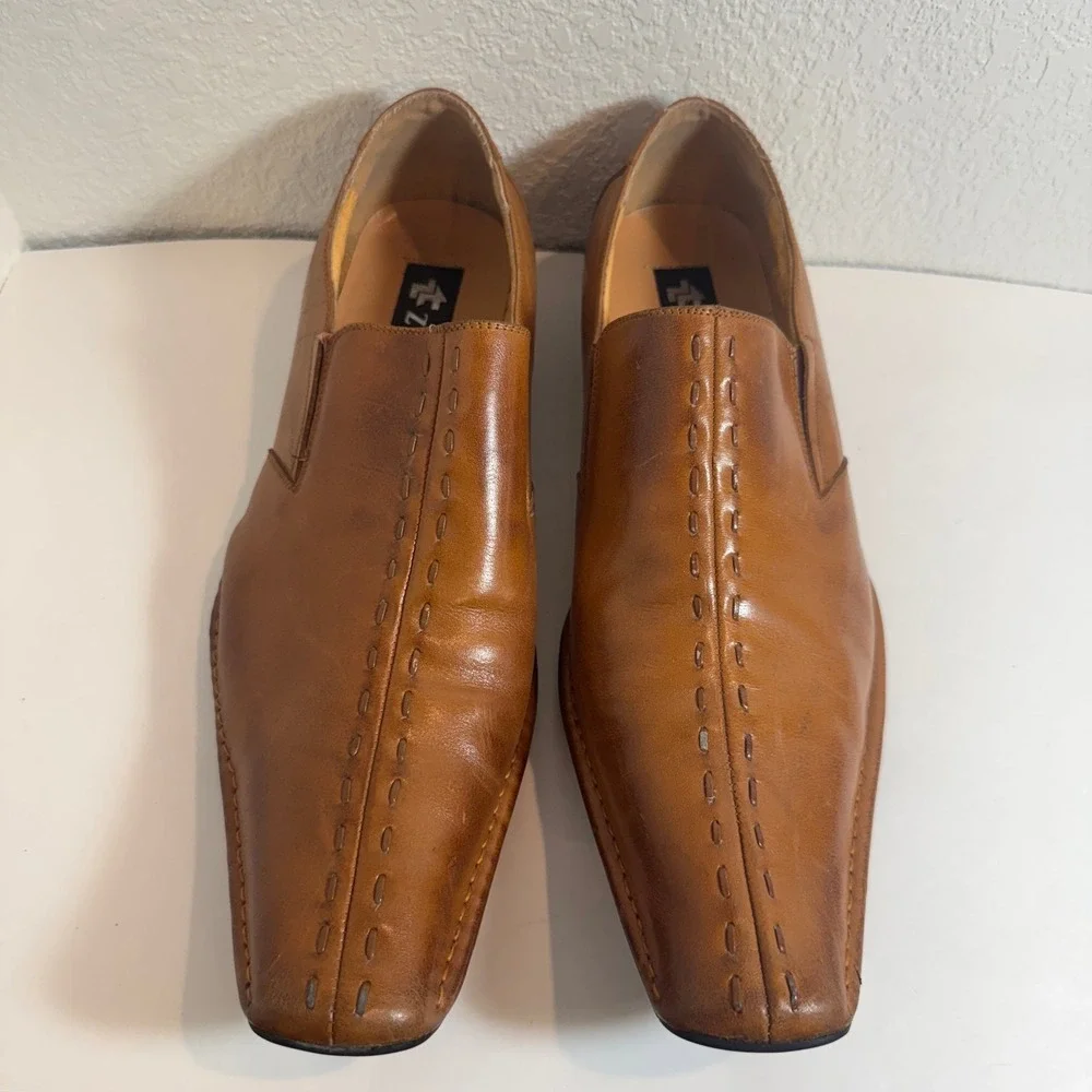 Zota Mens Dress Loafers Leather Square‎ Toe Stitched Slip On Shoes Brown 12